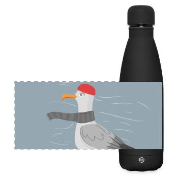 Freitag ist Rückenwind Möwe Spruch - Matte Panorama Isolierflasche 500 ml - Schwarz - Vorne
