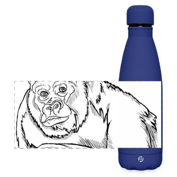 Nachdenklicher Gorilla - Matte Panorama Isolierflasche 500 ml - Dunkelblau  - Vorne