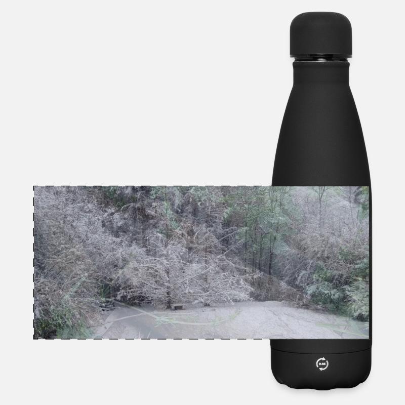 Snow Landscape with Treetrunks - Matte Panoramic Thermal Bottle 500 ml - black