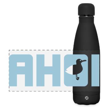 Ahoi Möwe Schiff Meer maritim Hamburg Anker Fan - Matte Panorama Isolierflasche 500 ml - Schwarz - Vorne
