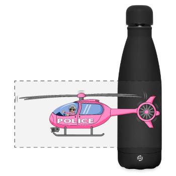 Hélicoptère de la police en rose - Gourde isotherme panoramique mate 500 ml - noir - Devant