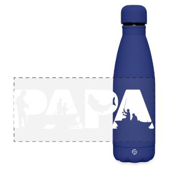 Papa Fisherman Angling Dad Fishing Boat Silhouette - Matte Panoramic Thermal Bottle 500 ml - dark blue  - Front