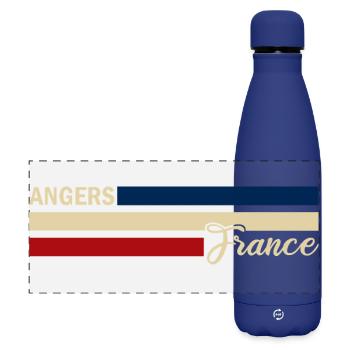 France - Angers - France - Flag - Stripes - Matte Panoramic Thermal Bottle 500 ml - dark blue  - Front