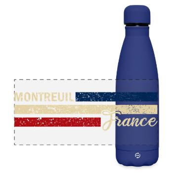 France - Montreuil - France - Flag Stripes - Matte Panoramic Thermal Bottle 500 ml - dark blue  - Front