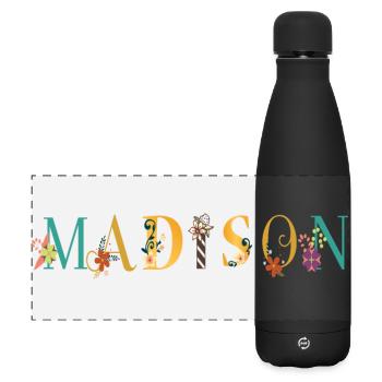 MADISON Name Art With Flowers Embroidered - Matte Panoramic Thermal Bottle 500 ml - black - Front