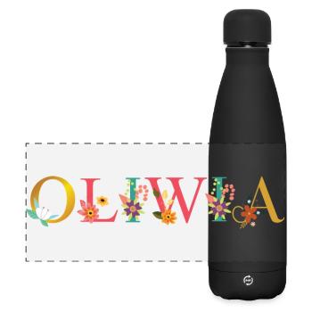 OLIWIA name decorated with flowers - Matte Panoramic Thermal Bottle 500 ml - black - Front