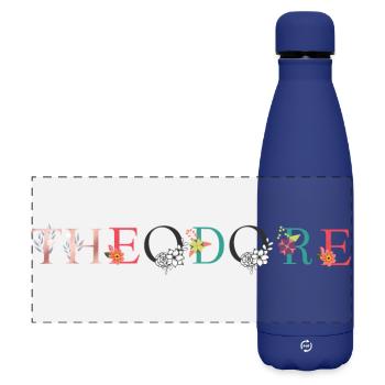 THEODORE Name Art With Flowers Embroidered - Matte Panoramic Thermal Bottle 500 ml - dark blue  - Front