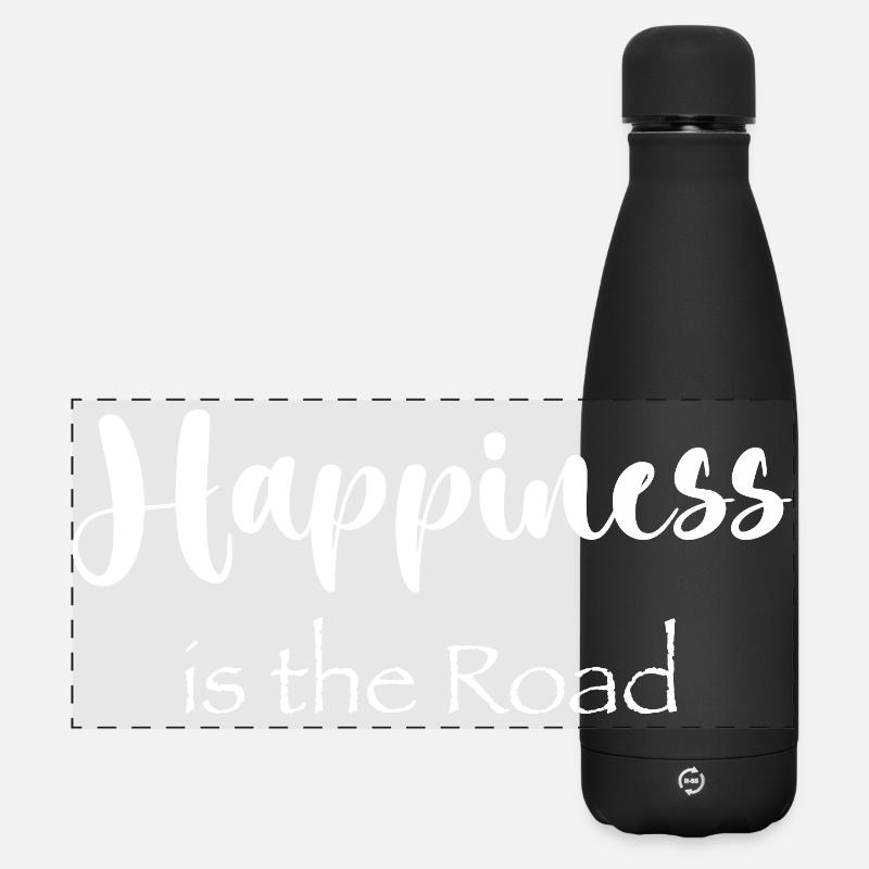 Happiness is the road - Matte Panorama Isolierflasche 500 ml - Schwarz