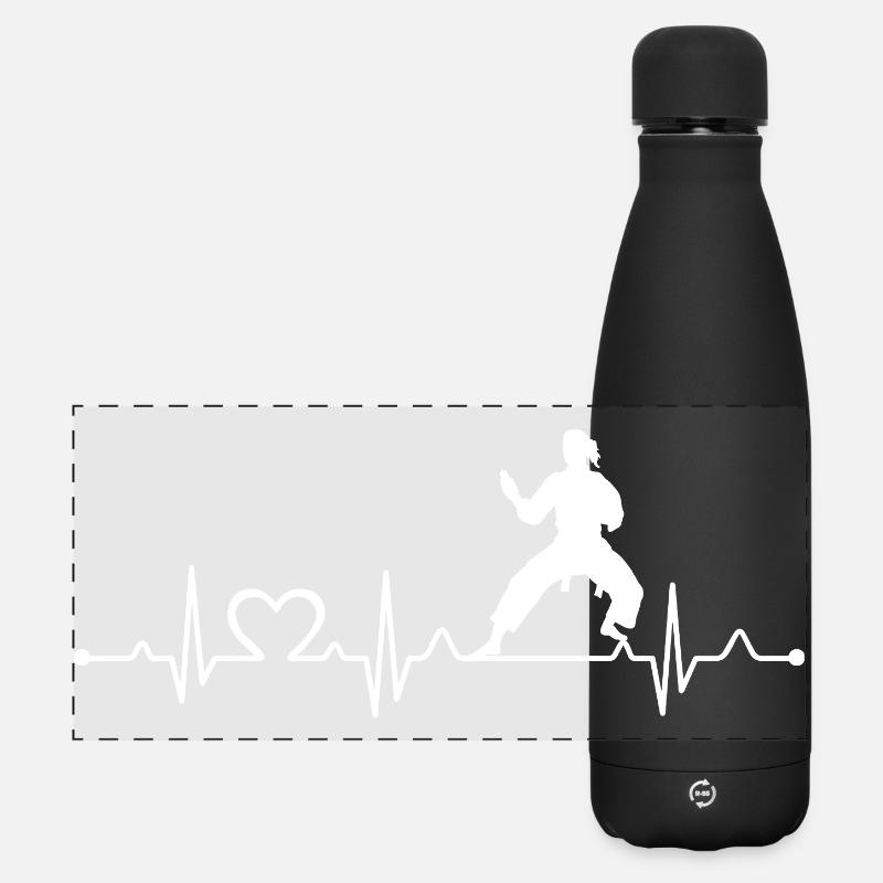 Karate Heartbeat ECG Martial Arts Trainer Workout  - Matte Panoramic Thermal Bottle 500 ml - black