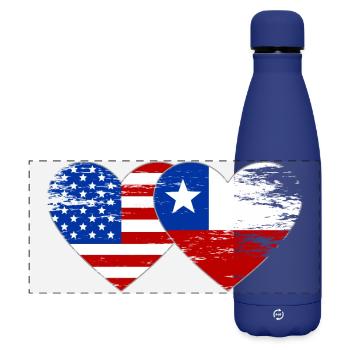 USA Chile Flagge Herz - Matte Panorama Isolierflasche 500 ml - Dunkelblau  - Vorne