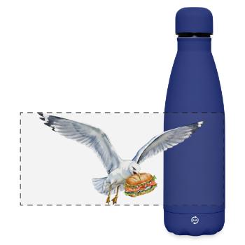Lustige Möwe Stiehlt Fischbrötchen Strand - Matte Panorama Isolierflasche 500 ml - Dunkelblau  - Vorne