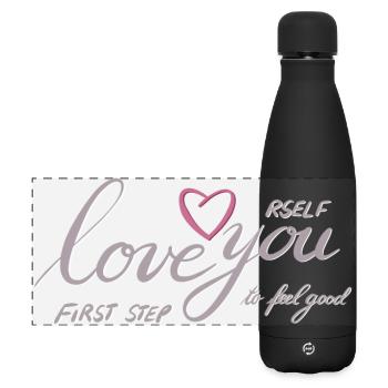 Liebe dich Selbst Herz Motiv - Matte Panorama Isolierflasche 500 ml - Schwarz - Vorne