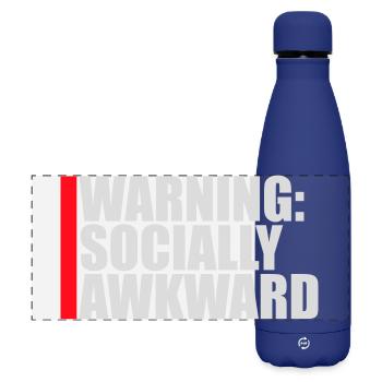 Warning Socially Awkward Funny Social Clumsy - Matte Panoramic Thermal Bottle 500 ml - dark blue  - Front