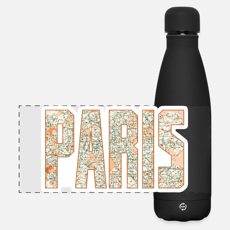 Paris City Map - Matte Panoramic Thermal Bottle 500 ml - black