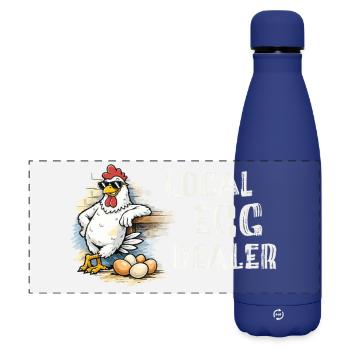 Marchand d’œufs local – Motif drôle de poulet - Gourde isotherme panoramique mate 500 ml - bleu foncé  - Devant