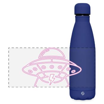 UFO Neon Pink Lightning Party Techno Vector - Matte Panoramic Thermal Bottle 500 ml - dark blue  - Front