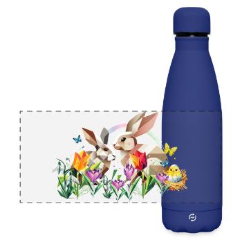 Zwei Osterhasen im Blumenmeer - Matte Panorama Isolierflasche 500 ml - Dunkelblau  - Vorne