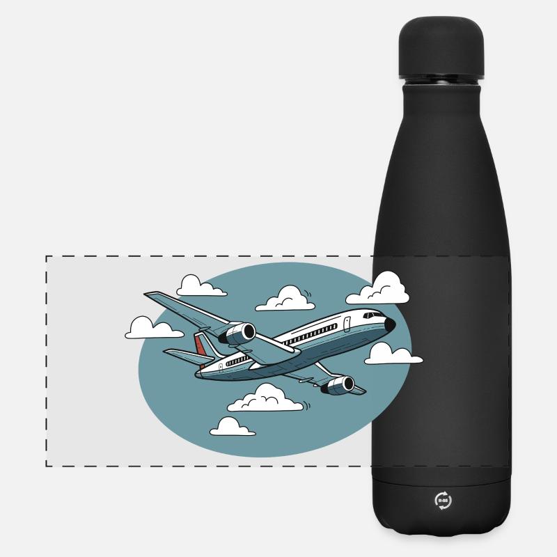 Aviation Cartoon in Blue Sky - Matte Panoramic Thermal Bottle 500 ml - black