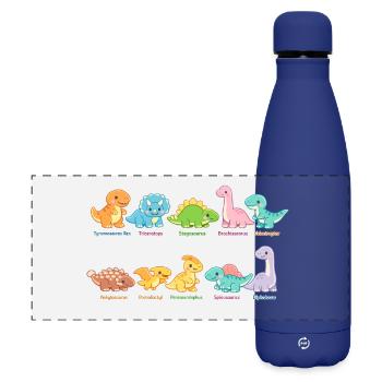 Colorful dinosaur troupe Cute dinosaurs - Matte Panoramic Thermal Bottle 500 ml - dark blue  - Front