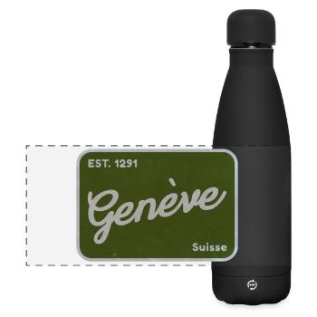 Badge vert vintage Genève - Gourde isotherme panoramique mate 500 ml - noir - Devant