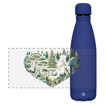naturverbunden Leben mit einem Tipi Zelt im Wald - Matte Panorama Isolierflasche 500 ml - Dunkelblau  - Vorne