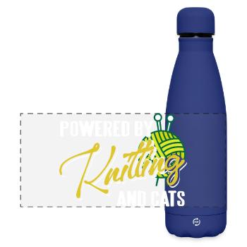 Powered by Knitting and Cats Humor Life - Matte Panorama Isolierflasche 500 ml - Dunkelblau  - Vorne