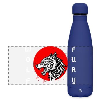 Wolf Fury Tribal Wolf: Powerful, impactful design - Matte Panoramic Thermal Bottle 500 ml - dark blue  - Front