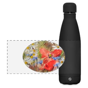 Rote Mohn- und Gänseblümchen-Wiesen-Malerei - Matte Panorama Isolierflasche 500 ml - Schwarz - Vorne