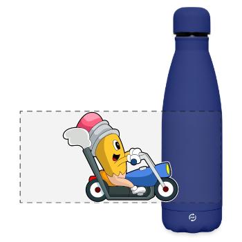 Pencil Motorcycle - Matte Panoramic Thermal Bottle 500 ml - dark blue  - Front