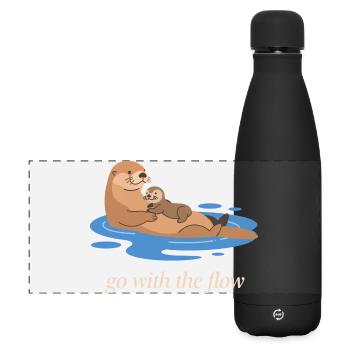 Otter-Duo geht mit dem Strom - Matte Panorama Isolierflasche 500 ml - Schwarz - Vorne
