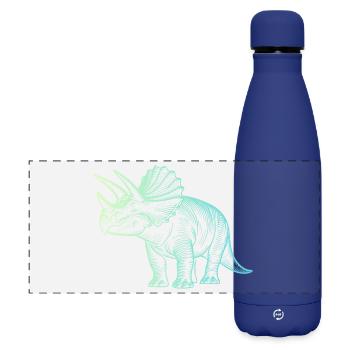 Triceratops Dinosaur Drawing Gradient Blue Green - Matte Panoramic Thermal Bottle 500 ml - dark blue  - Front