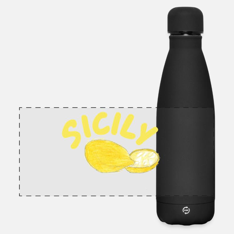 Sicily Zitronen Illustration - Sicily - Matte Panorama Isolierflasche 500 ml - Schwarz