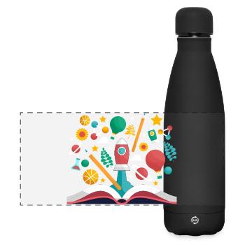 Livre ouvert avec des objets scolaires, apprendre et éduquer - Gourde isotherme panoramique mate 500 ml - noir - Devant