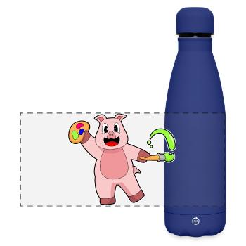 Peintre de cochons au pinceau - Gourde isotherme panoramique mate 500 ml - bleu foncé  - Devant