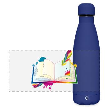 motley diary with quill pen and blobs - Matte Panoramic Thermal Bottle 500 ml - dark blue  - Front