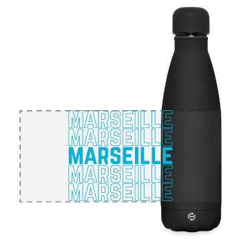 Marseille Outlined Repeat Neon Blau - Matte Panorama Isolierflasche 500 ml - Schwarz - Vorne