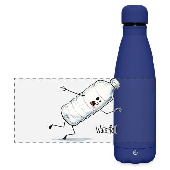 Waterfall – Falling Water Bottle Cartoon - Matte Panoramic Thermal Bottle 500 ml - dark blue  - Front