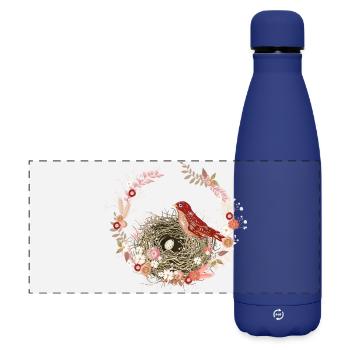 Couronne de fleurs séchées avec nid d’oiseau et motif d’oiseau - Gourde isotherme panoramique mate 500 ml - bleu foncé  - Devant