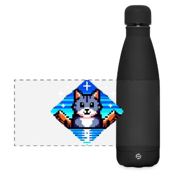 Pixel Cat - Matte Panorama Isolierflasche 500 ml - Schwarz - Vorne