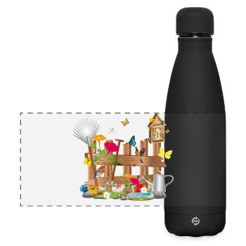 liebevoll gestalteter bunter Gartenzaun mit Blumen - Matte Panorama Isolierflasche 500 ml - Schwarz - Vorne
