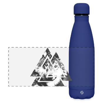 Valknut, Symbol von Odin - Mit Wolf - Matte Panorama Isolierflasche 500 ml - Dunkelblau  - Vorne