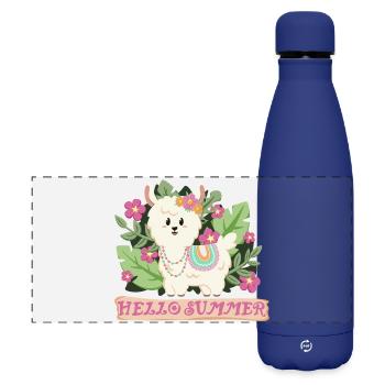 Hello summer Lama Alpaka in Sommerstimmung - Matte Panorama Isolierflasche 500 ml - Dunkelblau  - Vorne