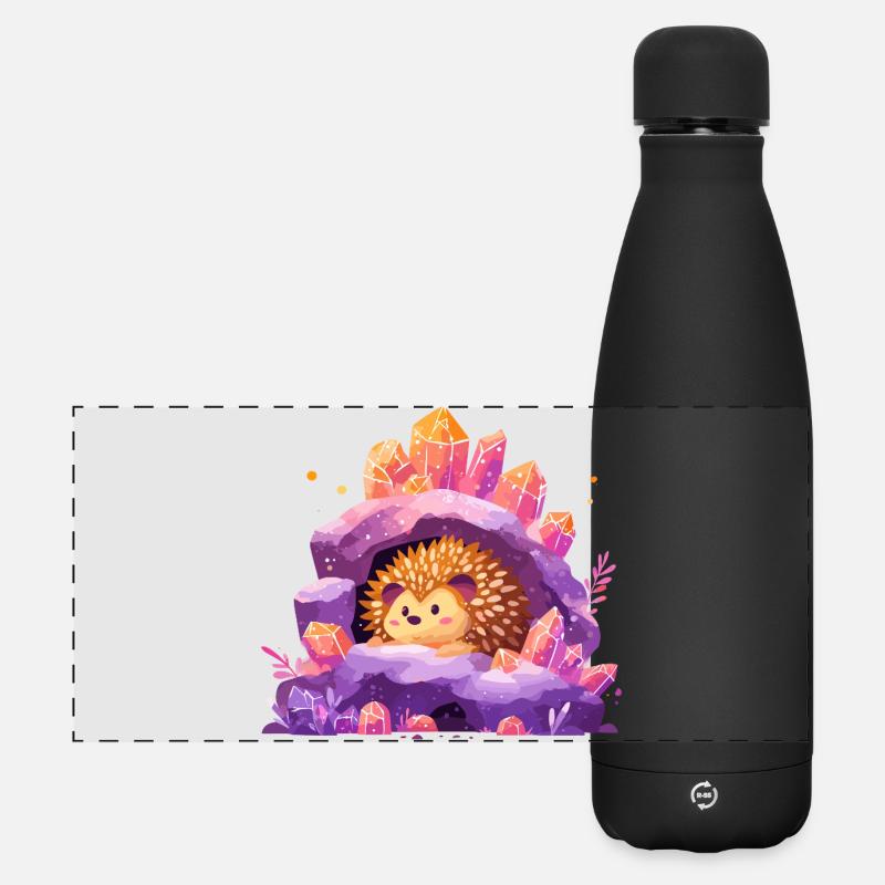 Crystal Cave Hedgehog Idyll - Matte Panoramic Thermal Bottle 500 ml - black