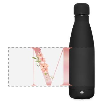 M pastellrosa Blumen - Matte Panorama Isolierflasche 500 ml - Schwarz - Vorne