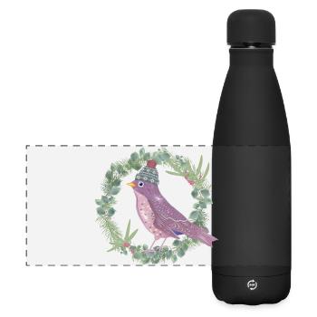 Vogel mit Misteln & Eukalyptus in Winter Stimmung - Matte Panorama Isolierflasche 500 ml - Schwarz - Vorne