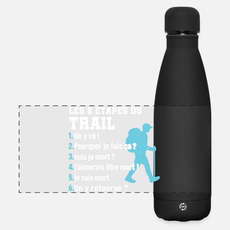 Die 6 Etappen des Trail-Humor-Trailrunnings - Matte Panorama Isolierflasche 500 ml - Schwarz
