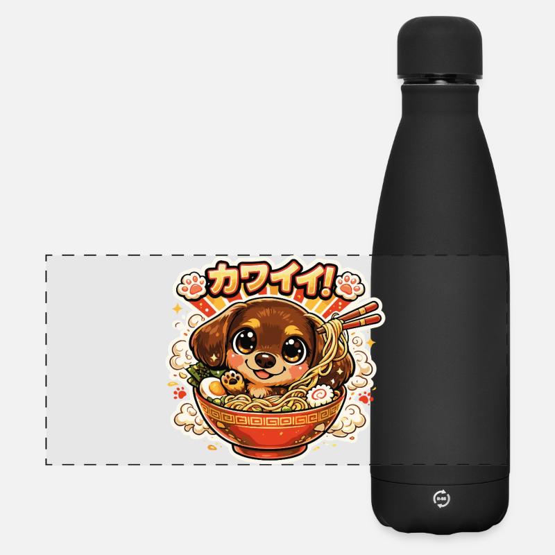 Kawaii Ramen Dackel - Matte Panorama Isolierflasche 500 ml - Schwarz