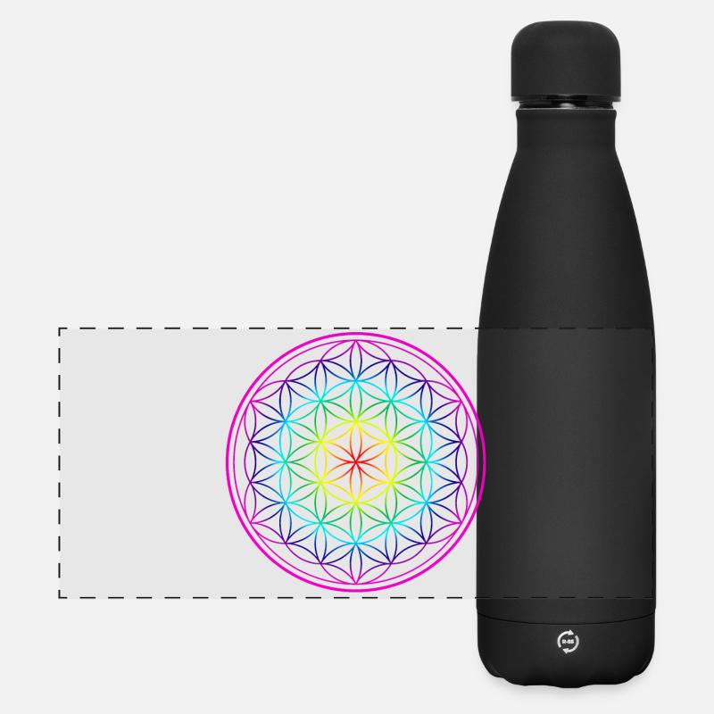 Regenbogen Lebensblume Blume des Lebens Flower - Matte Panorama Isolierflasche 500 ml - Schwarz