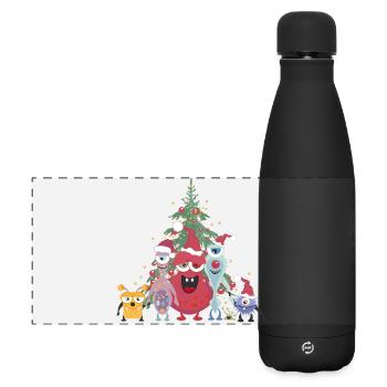 fröhliche bunte Monster Familie feiert Weihnachten - Matte Panorama Isolierflasche 500 ml - Schwarz - Vorne