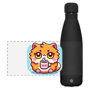 Chat Café Mignon, Kawaii - Gourde isotherme panoramique mate 500 ml - noir - Devant